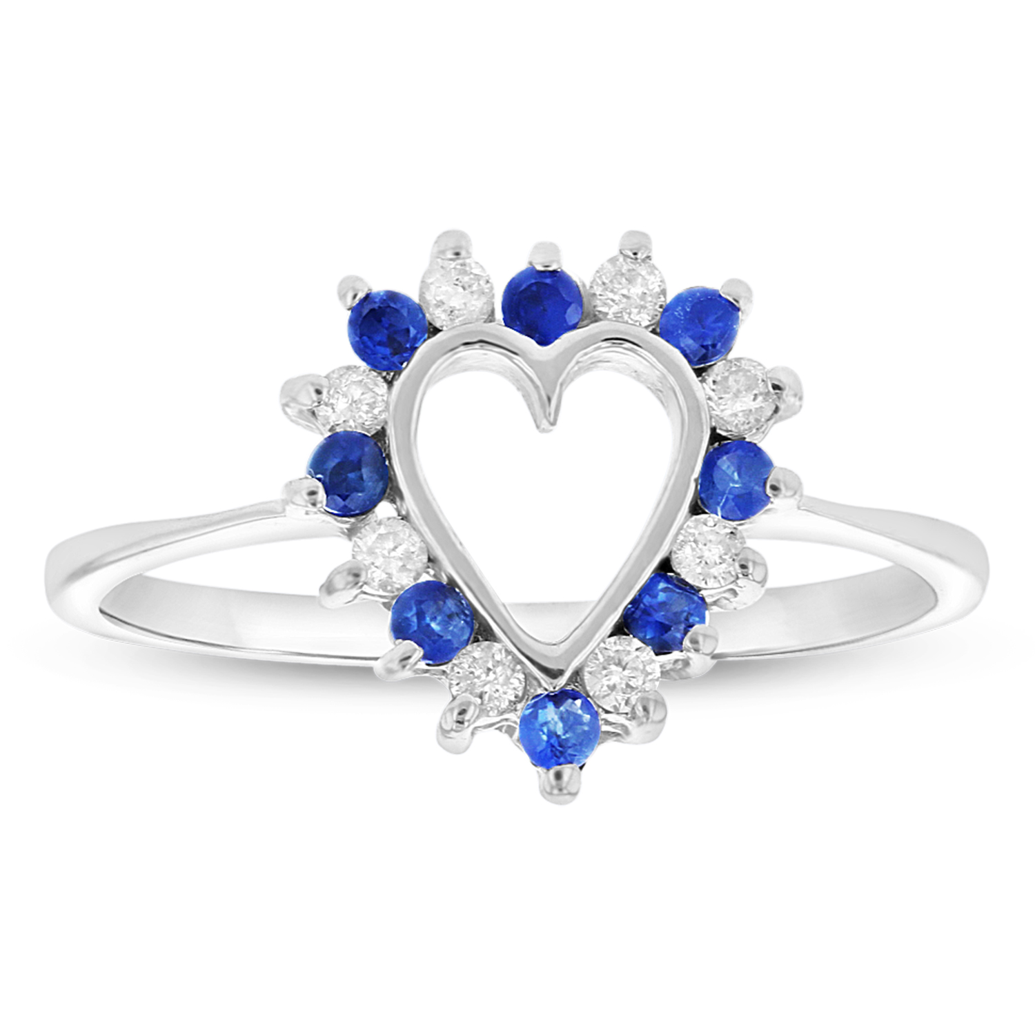 0.35ctw Diamond and Sapphire Heart Shaped Ring in 14k White Gold