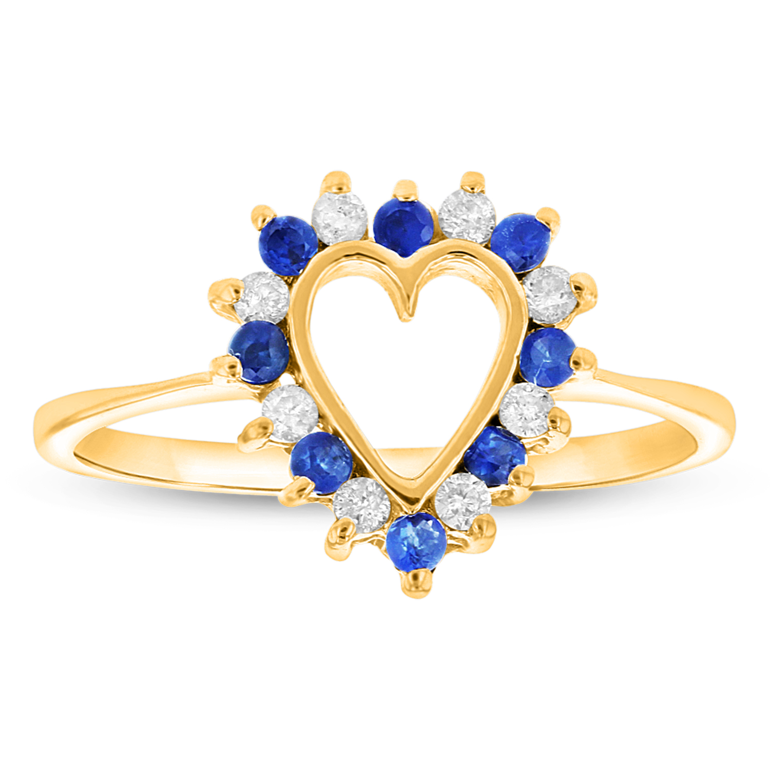 0.35ctw Diamond and Sapphire Heart Shaped Ring in 14k Yellow Gold