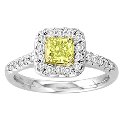 0.80ct tw Square Natural Fancy Yellow & Round Diamonds Fashion Antique Looking Engagement Ring 18k Gold