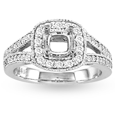 14k Gold Engagement Semi-Mount Ring with 0.50ct tw Round Diamonds