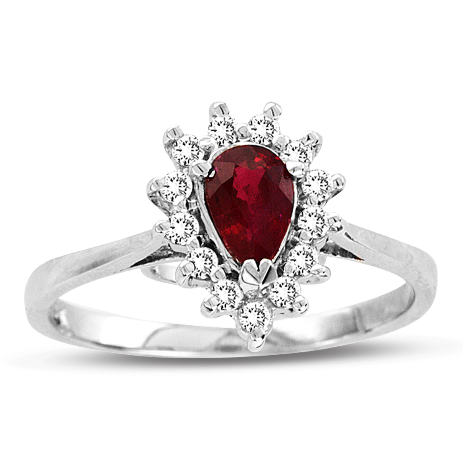 0.65ct tw Pear Shaped Natural Heated Ruby and Diamond Ring in 14k Gold