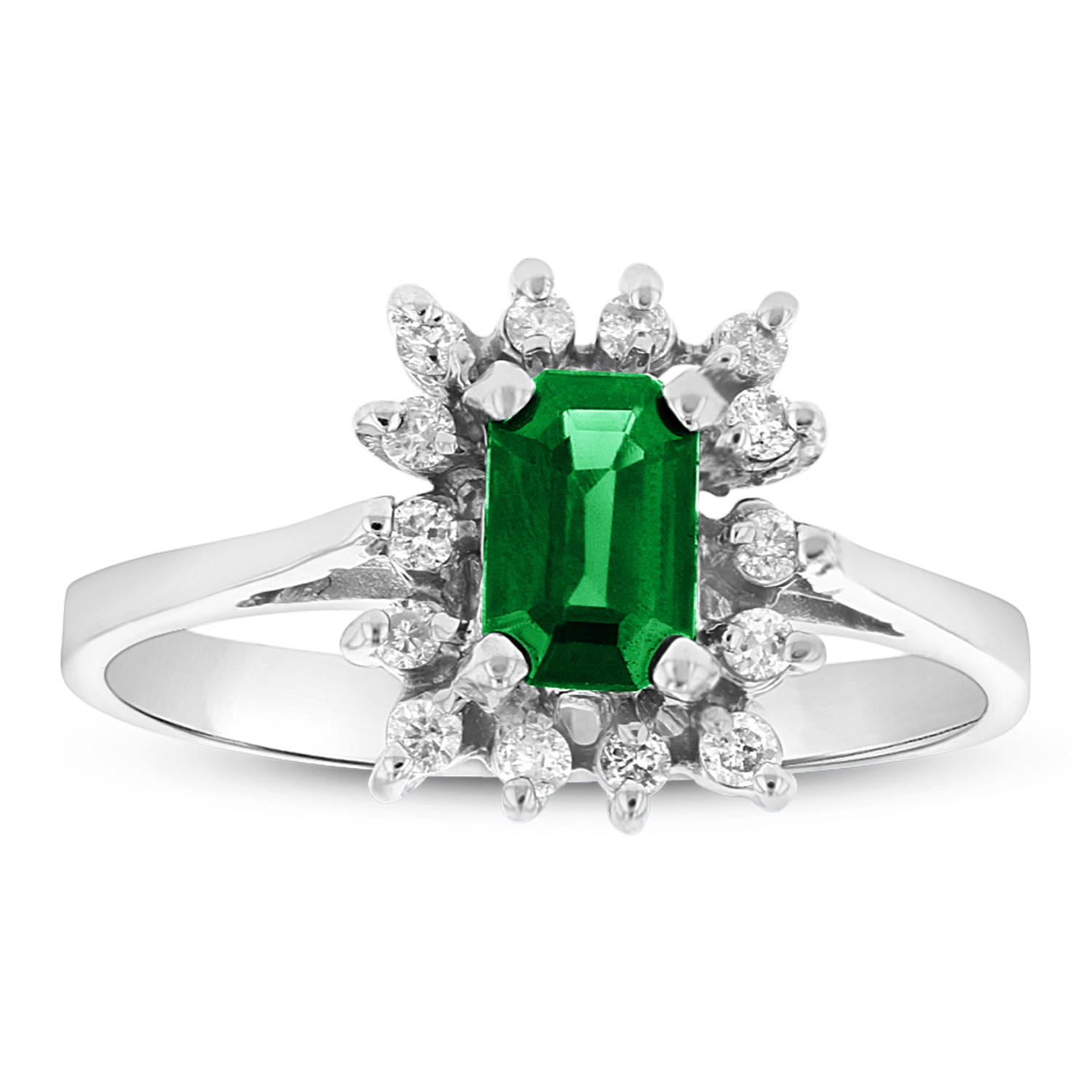 Emerald Cut Emerald and Diamond Ring set in 14k Gold