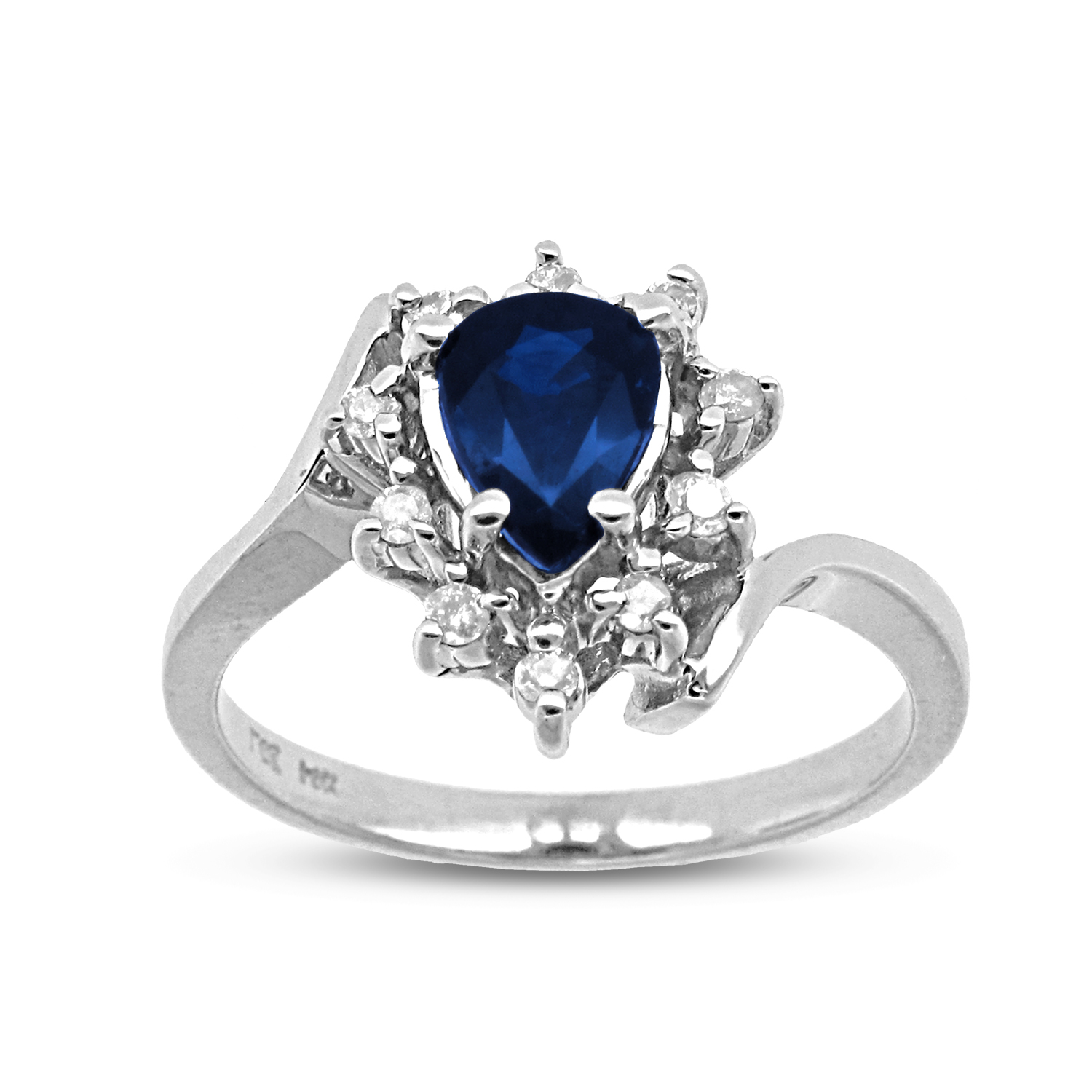 0.85cttw Pear Shaped Sapphire and Diamond Ring set in 14k Gold