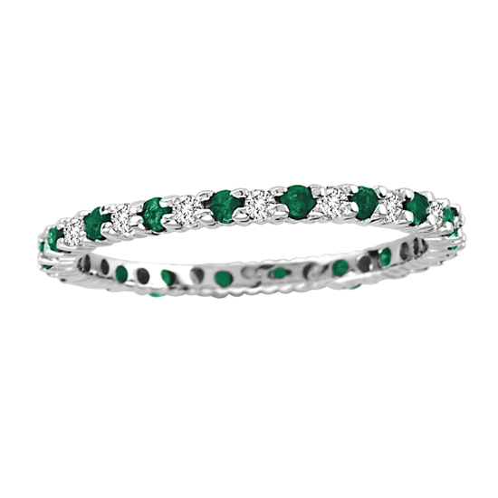 0.55cttw Emerald and Diamond Eternity Band in 14k Gold