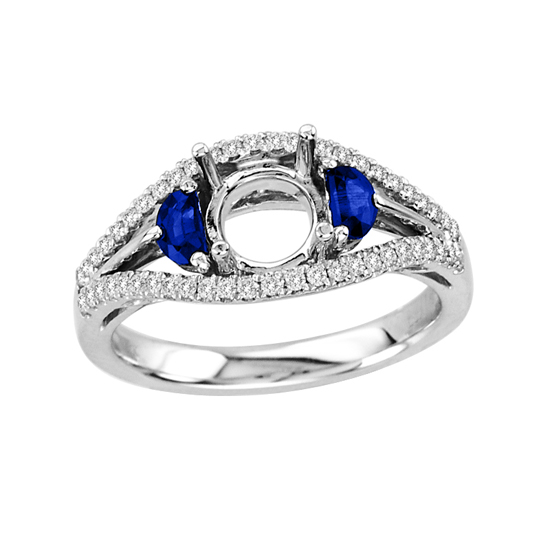 0.69 Diamond and Sapphire Semi Mount Ring in 14k White Gold (Holds a 1.00ct Round Center