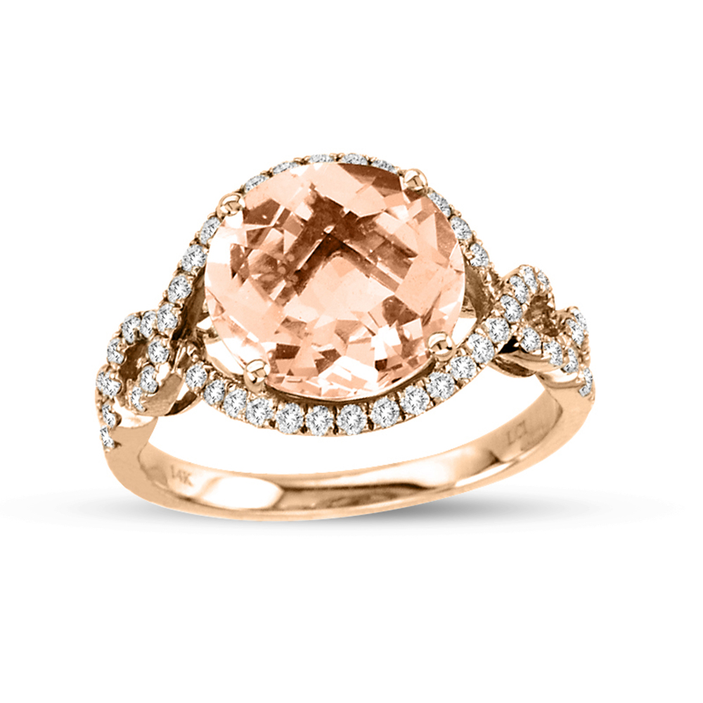 3.79cttw Diamond and 10mm Round Morganite Fashion Ring in 14k Rose Gold