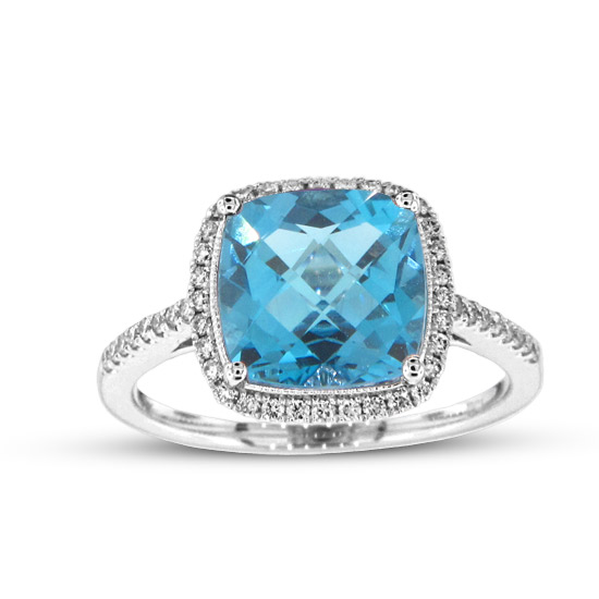 3.59cttw Diamond and Blue Topaz Fashion Ring in 14k White Gold