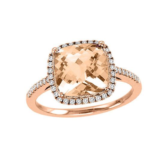 2.68cttw 9mm Cushion Cut Morganite and Diamond Ring in 14k Rose Gold