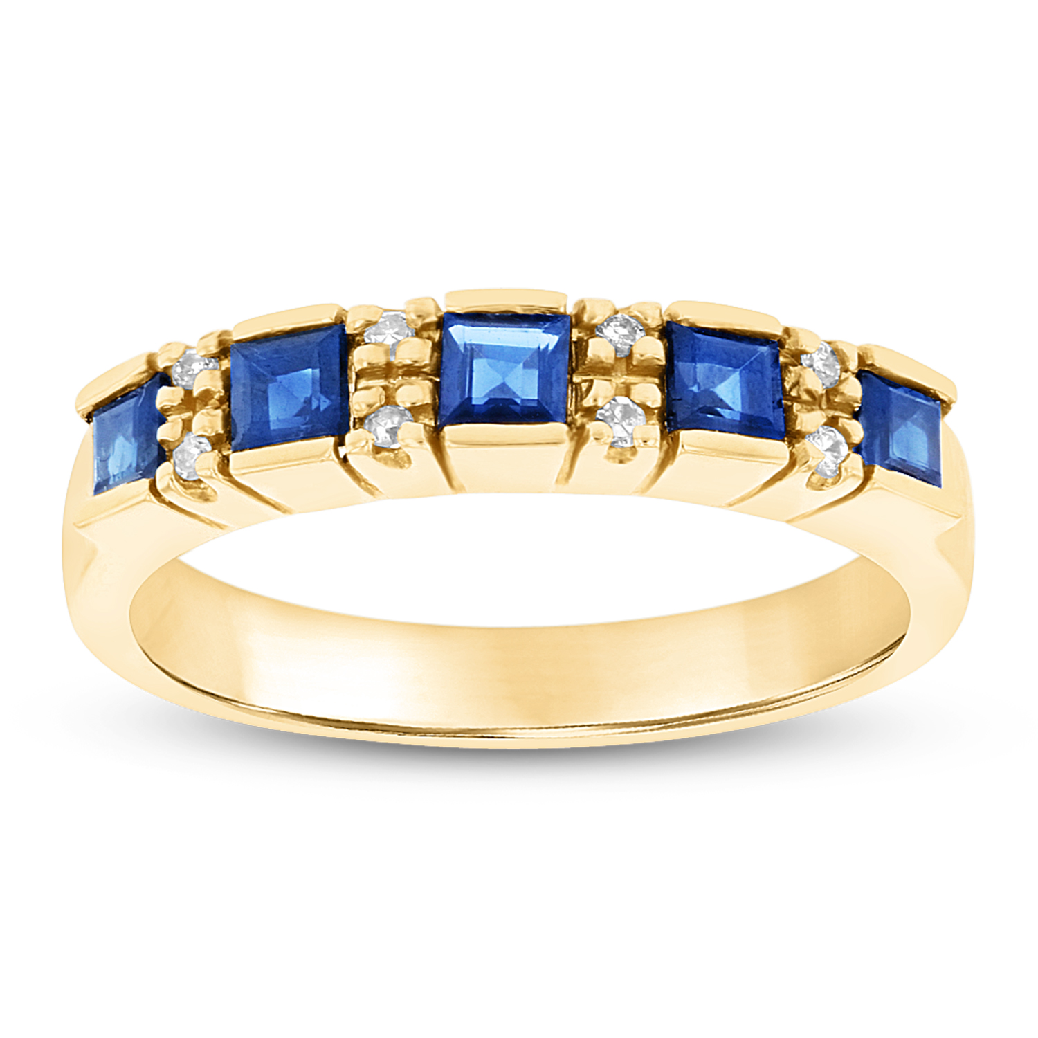 0.05ctw Diamond and Sapphire Wedding Band in 14k Yellow Gold