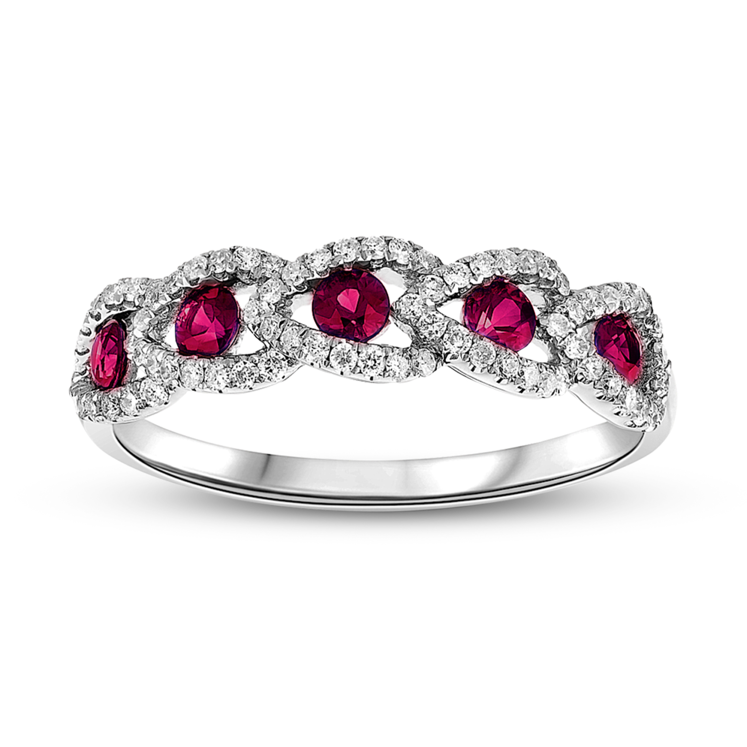 0.70ctw Diamond and Ruby Wedding Band in 18k Gold