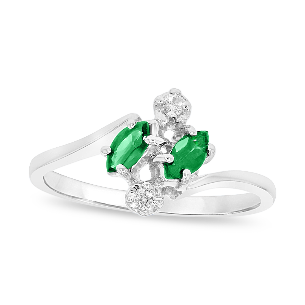 0.04ctw Diamond and Marquis Emerald Ring in 14k White Gold