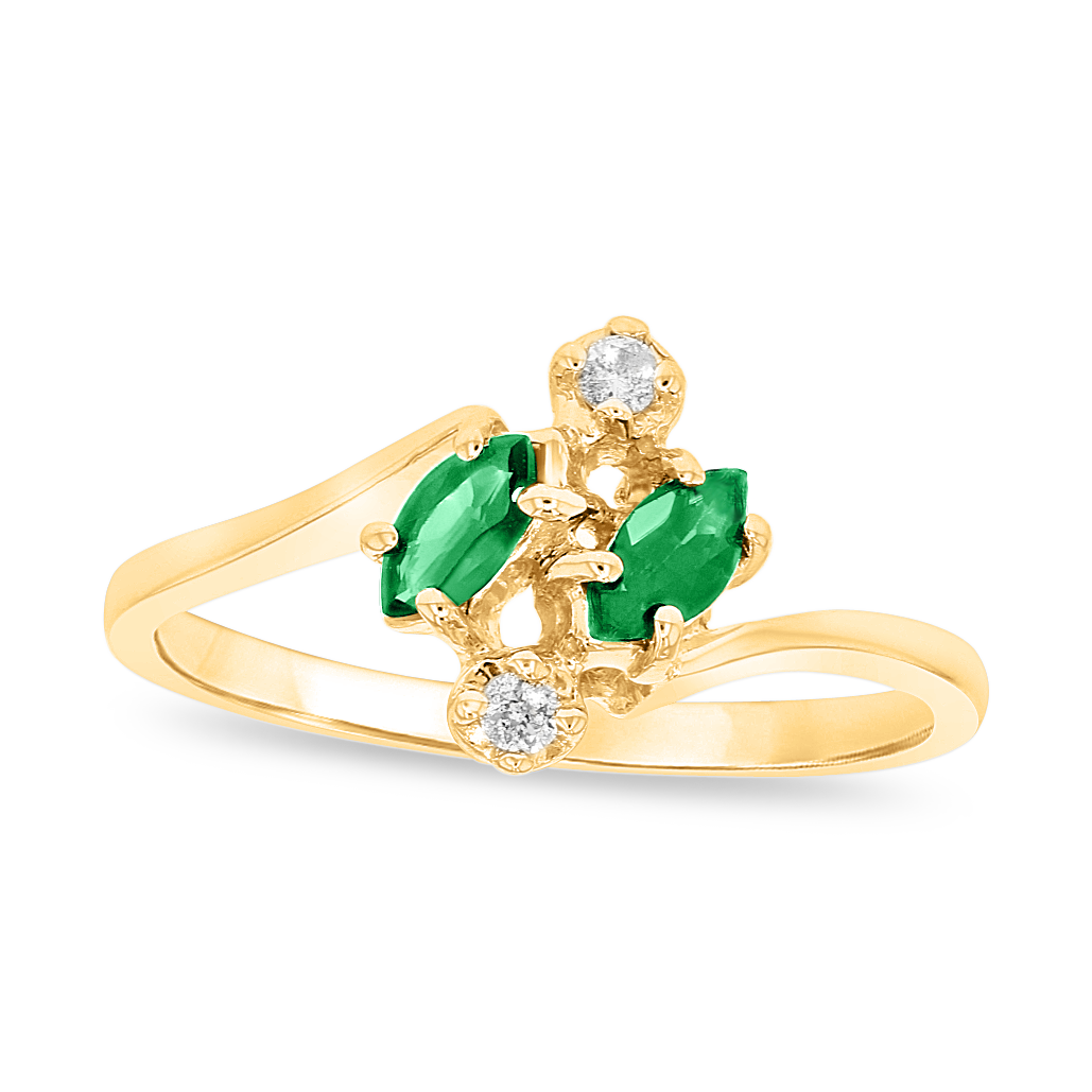 0.04ctw Diamond and Marquis Emerald Ring in 14k Yellow Gold