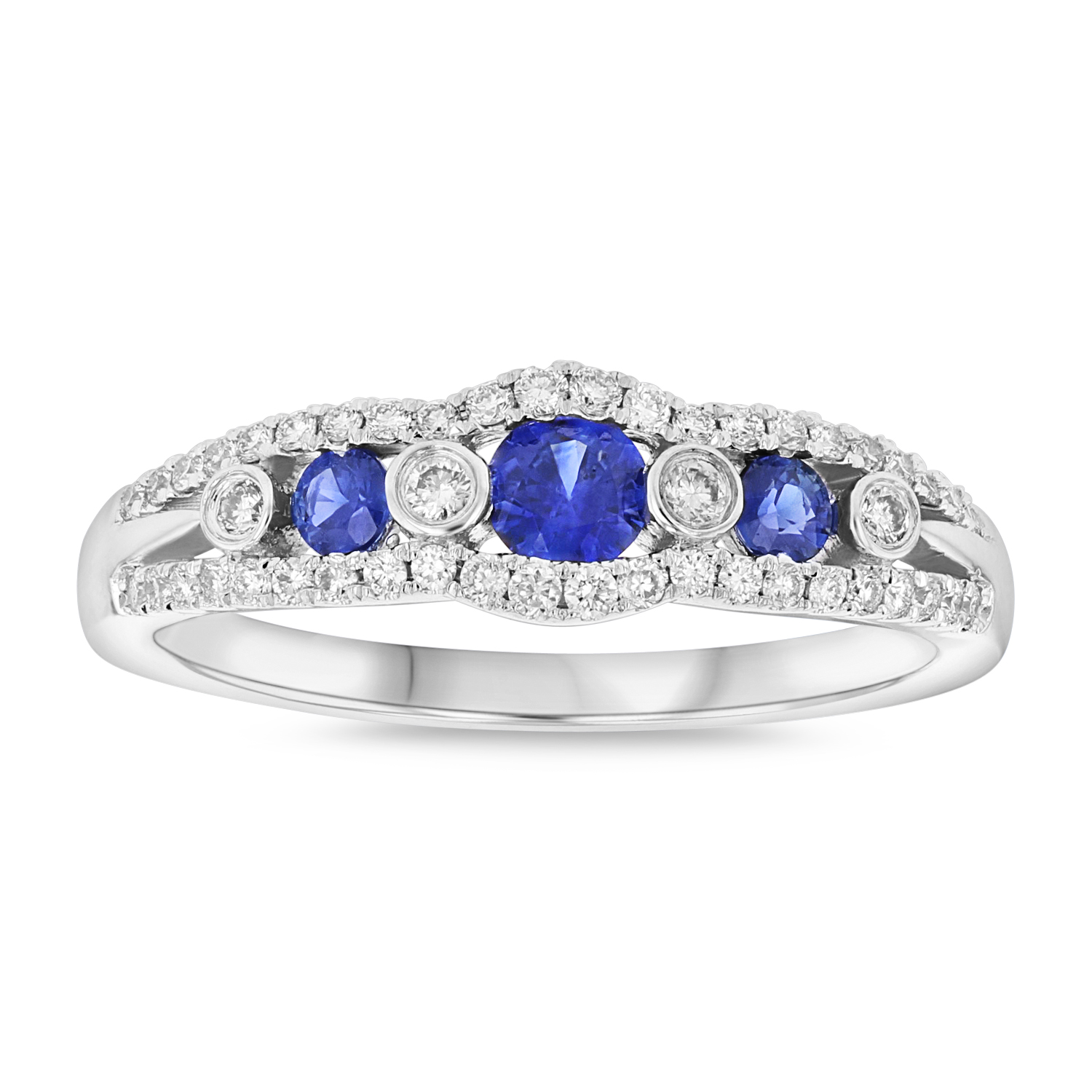 Diamond and sapphire Ring in 14k White gold