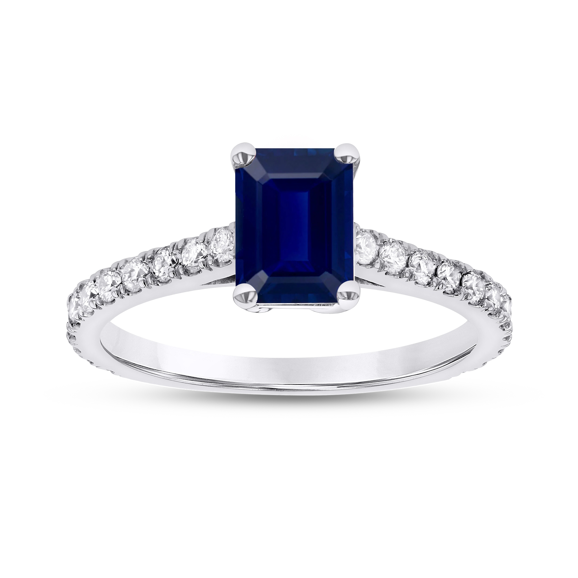 0.36ctw Diamond and Emerald Cut Sapphire Engagement Ring in 14k White Gold