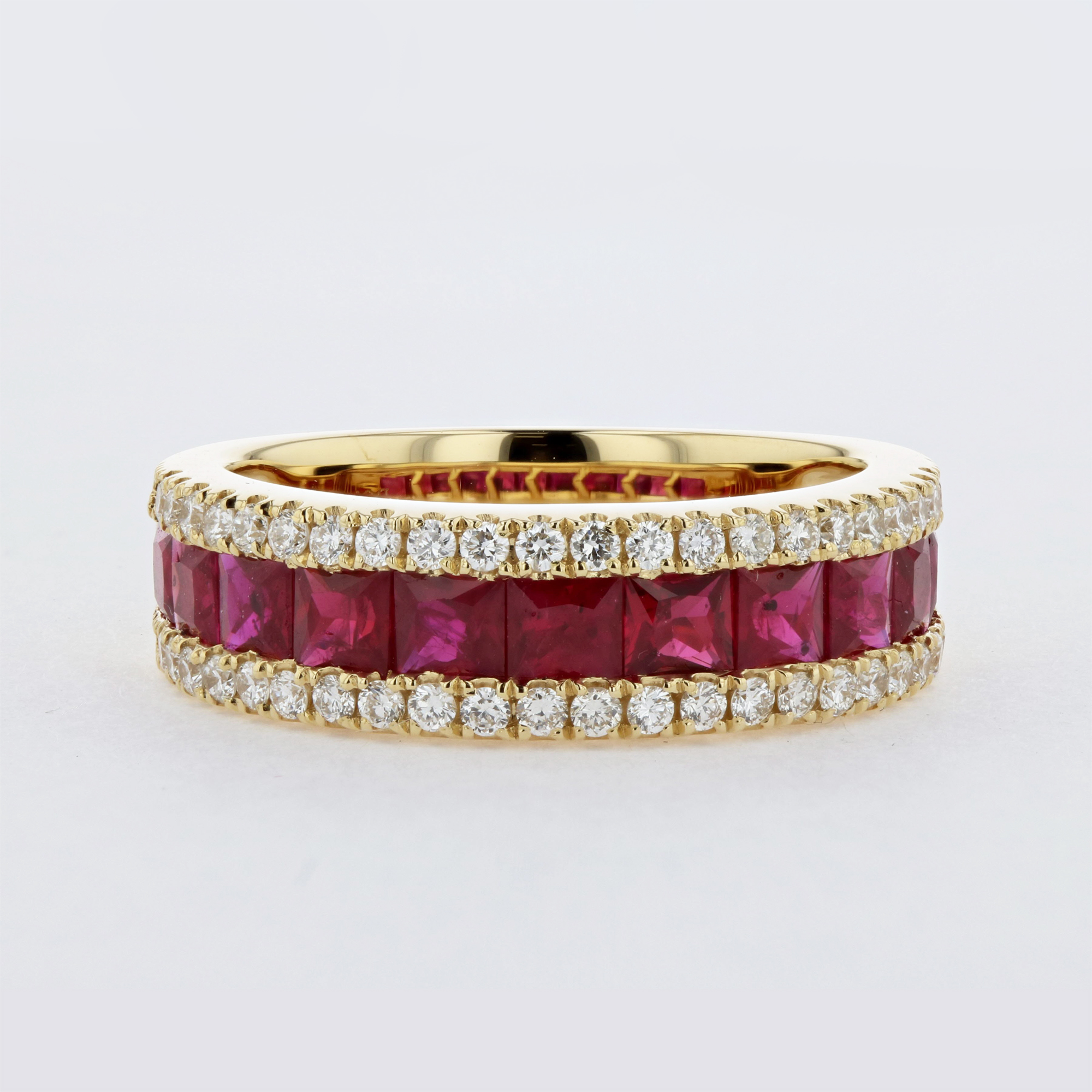 2.41ctw Diamond and Ruby Wedding Band in 18k Yellow Gold