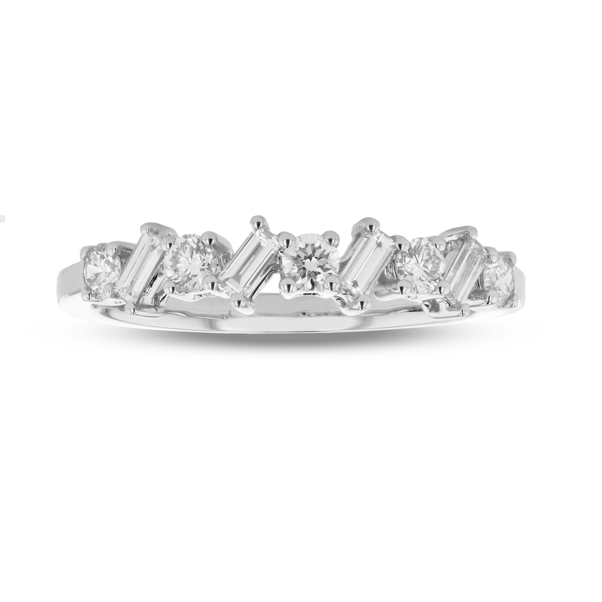 View 0.50ctw Round and Baguette Diamond Wedding Band in 18k White Gold