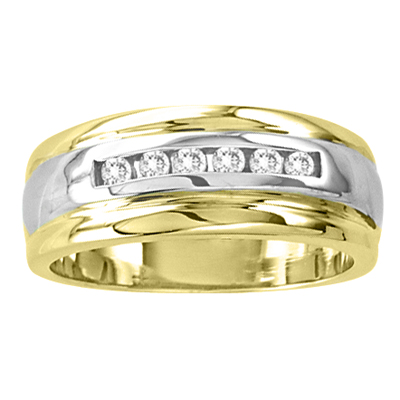 14k Gold Two Tone Ladies Wedding Band with 0.15ct of Diamonds