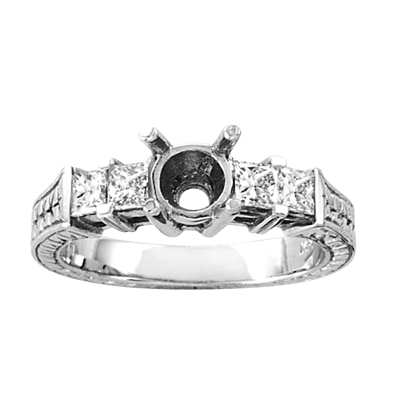 14k Gold Engagement Semi-Mount Ring with 0.60 ct tw Princess Cut Diamonds
