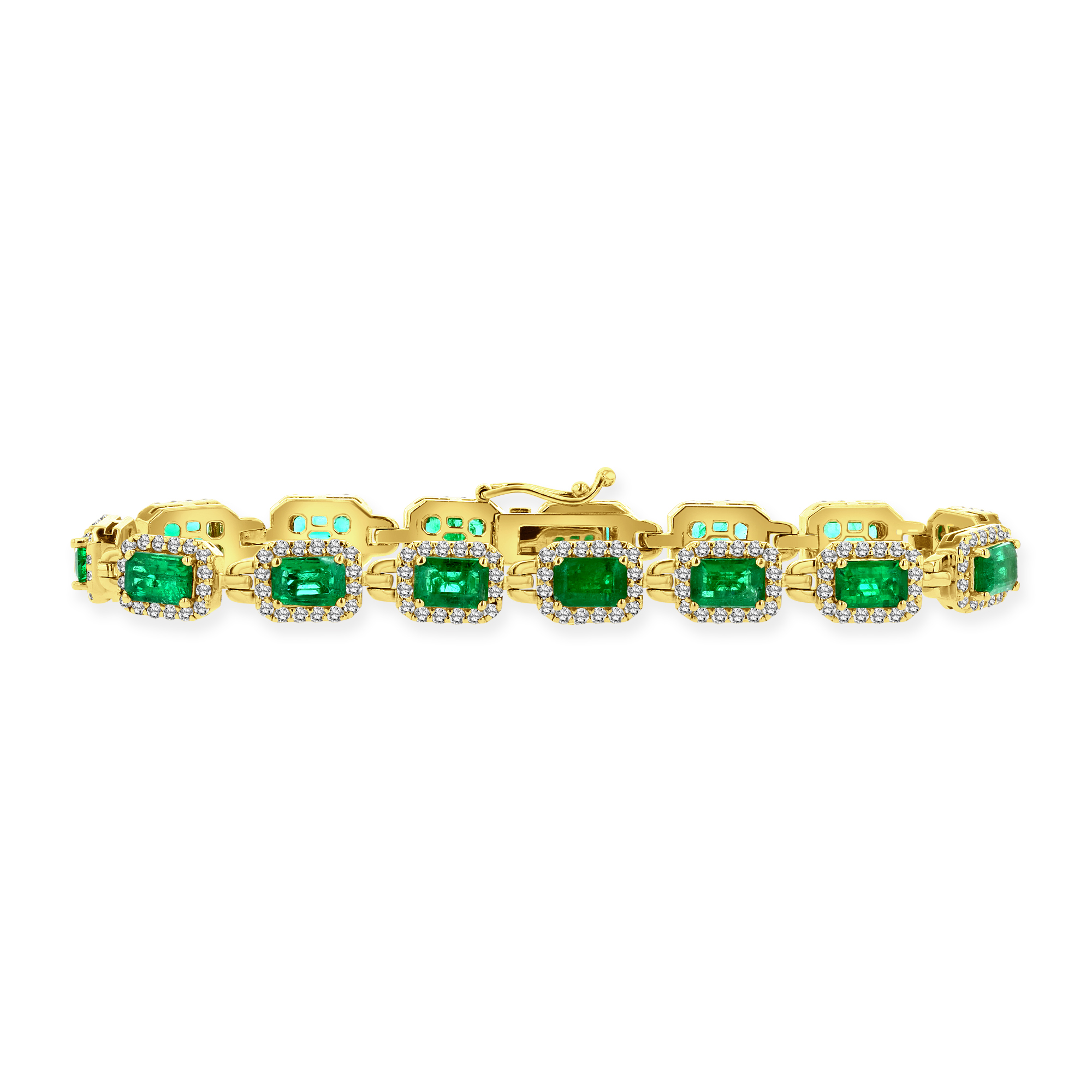 View 2.50ctw Diamond and 7.40ctw Emerald Cut Emerald Bracelet in 14k Gold