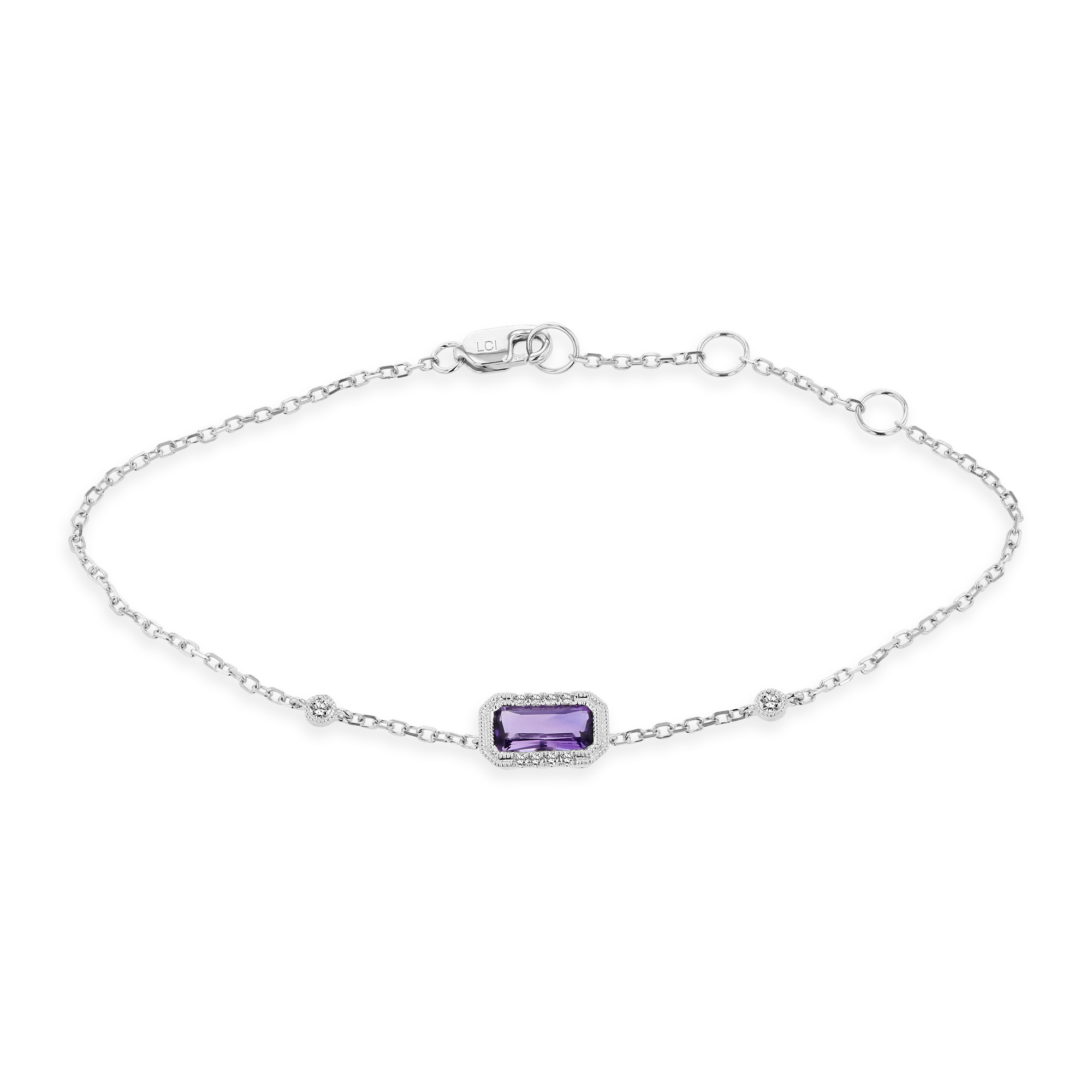 View 0.13ctw Diamond and Amethyst Fashion Bracelet in 14k White Gold