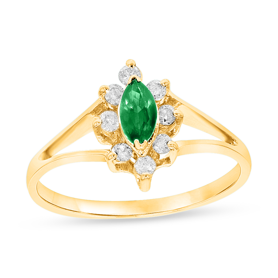 0.35ctw Diamond and Emerald Marquis Ring in 14k Yellow Gold