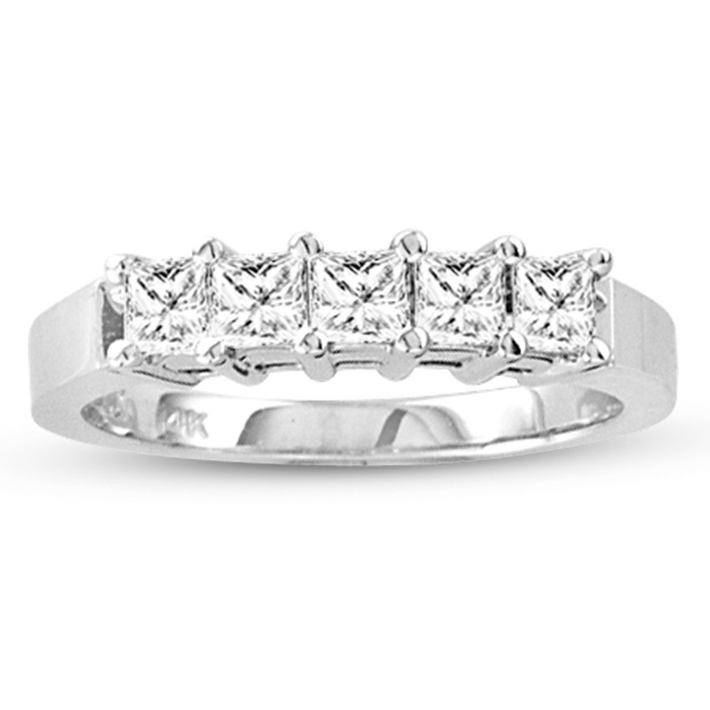 View 0.50ct tw 5 Stone GH-VS Quality Princess Cut Diamonds Shared Prong set Anniversary or Wedding Band Bridal Ring 14k Gold 