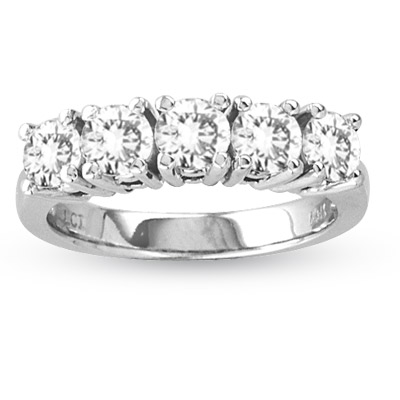 View 1.00ct tw Four Prong 5 Stone Round Diamond Anniversary or Wedding Band Bridal Ring H-I SI Quality 14k Gold 