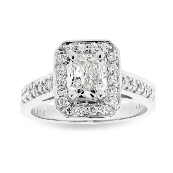View 14k Gold Engagement Ring with 1.35cttw of Diamonds. Includes a 1.02ct Radiant Cut Center
