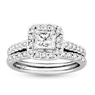 View 0.95ct tw Princess Cut & Round Diamonds Micro Pave' Fashion Antique Look Engagement Ring Set