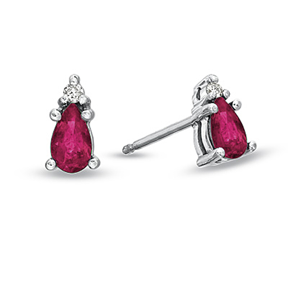 View Pear Shaped Natural Heated Ruby and Diamond Earrings set in 14k Gold