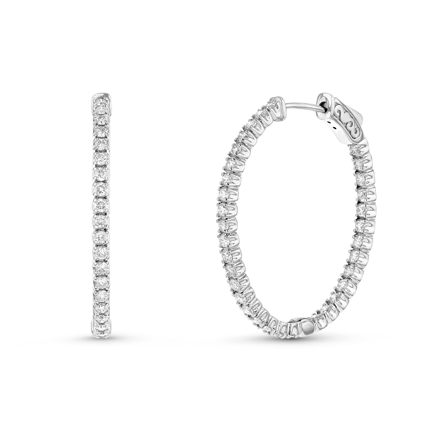 View 2.00ctw Diamond Hoop Earrings in 14k White Gold