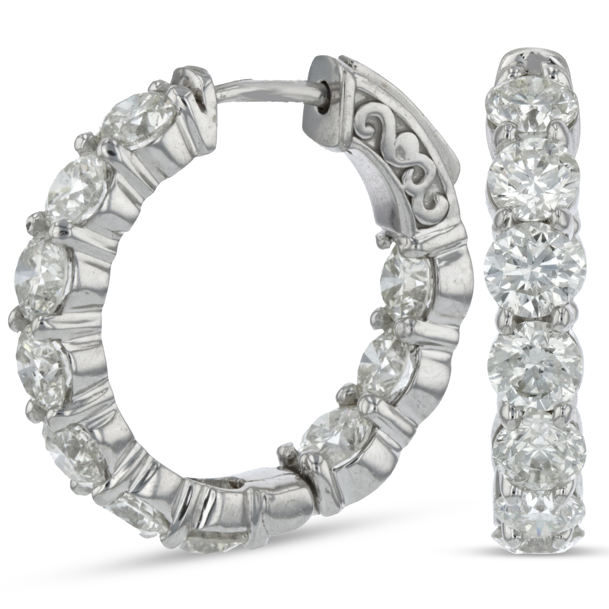 View 5.00ctw Diamond Inside Out Hoop Earrings in 14k White Gold