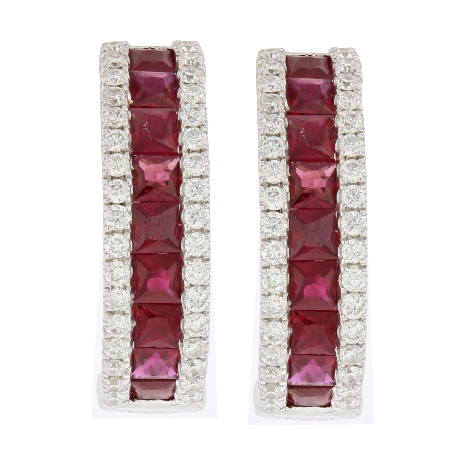 View 1.02ctw Diamond and Ruby Hoop Earrings in 18k White Gold