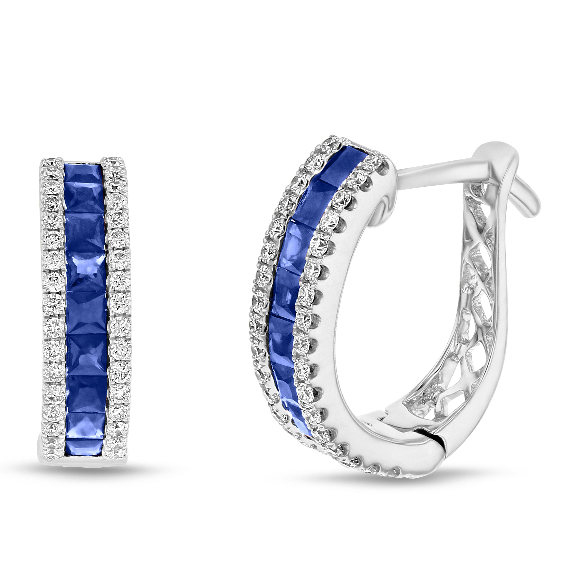 View 0.25ctw Diamonds and Sapphire Hoop Earring in 18k White Gold