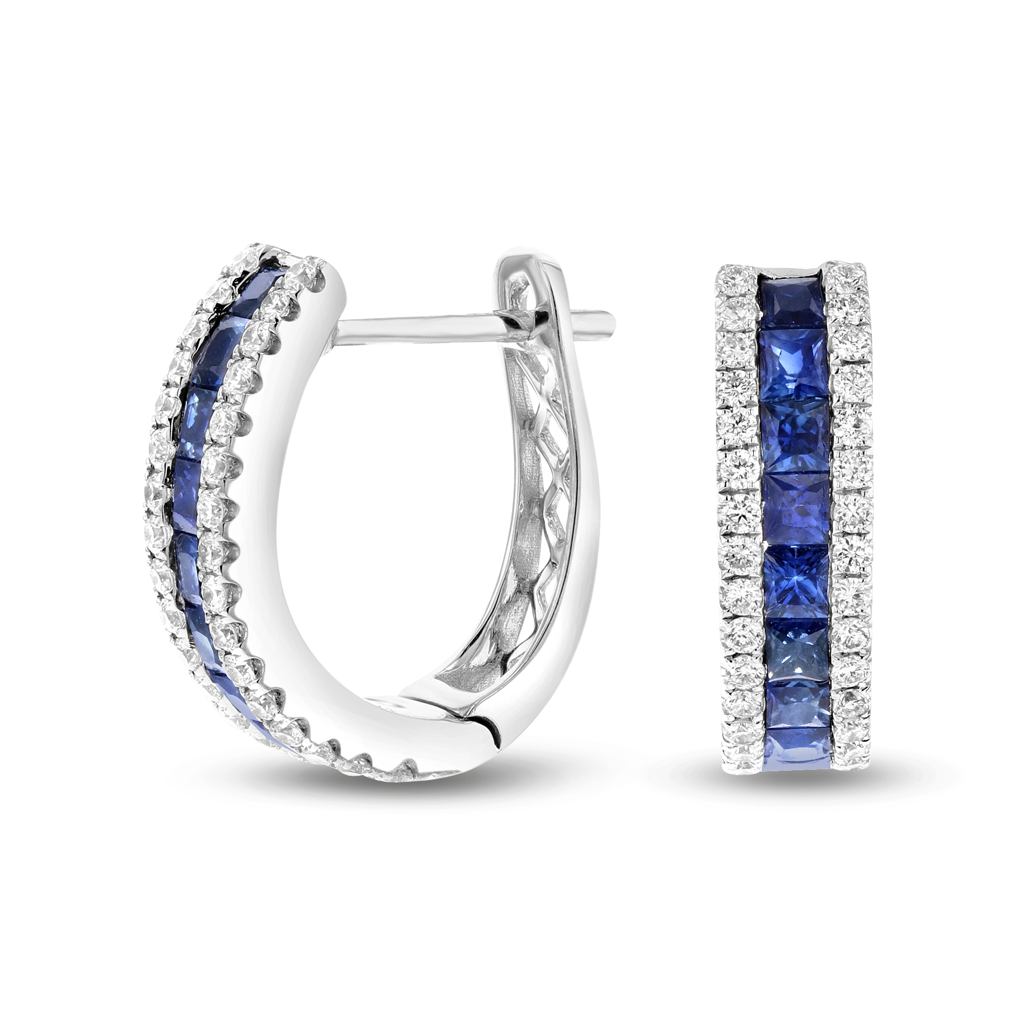 View 1.67ctw Diamond and Sapphire Hoop Earrings in 18k White Gold