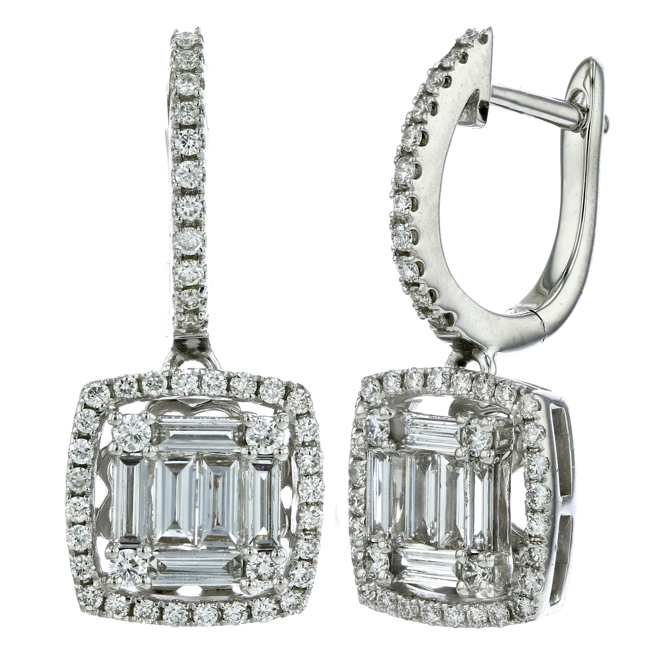 View 1.02ctw Diamond Cluster Dangling Earrings in 18k White Gold