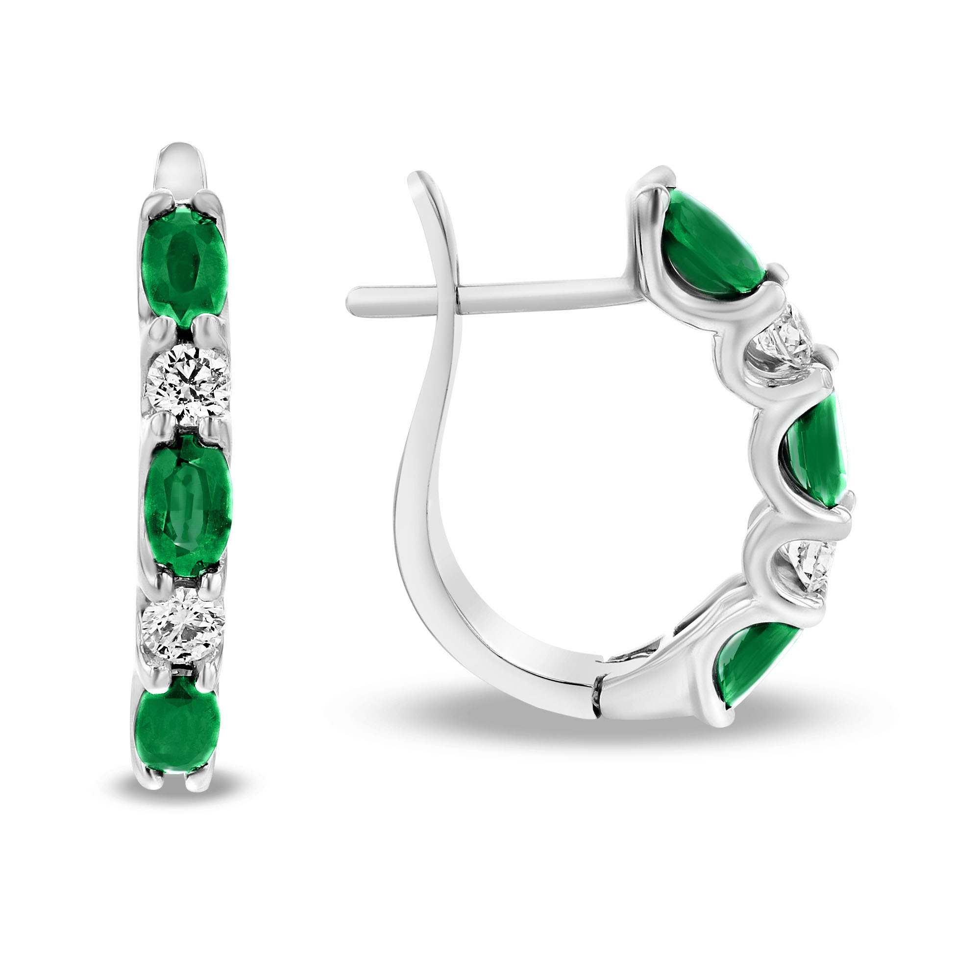 View 2.00ctw Diamond and Emerald Hoop Earrings in 14k White Gold