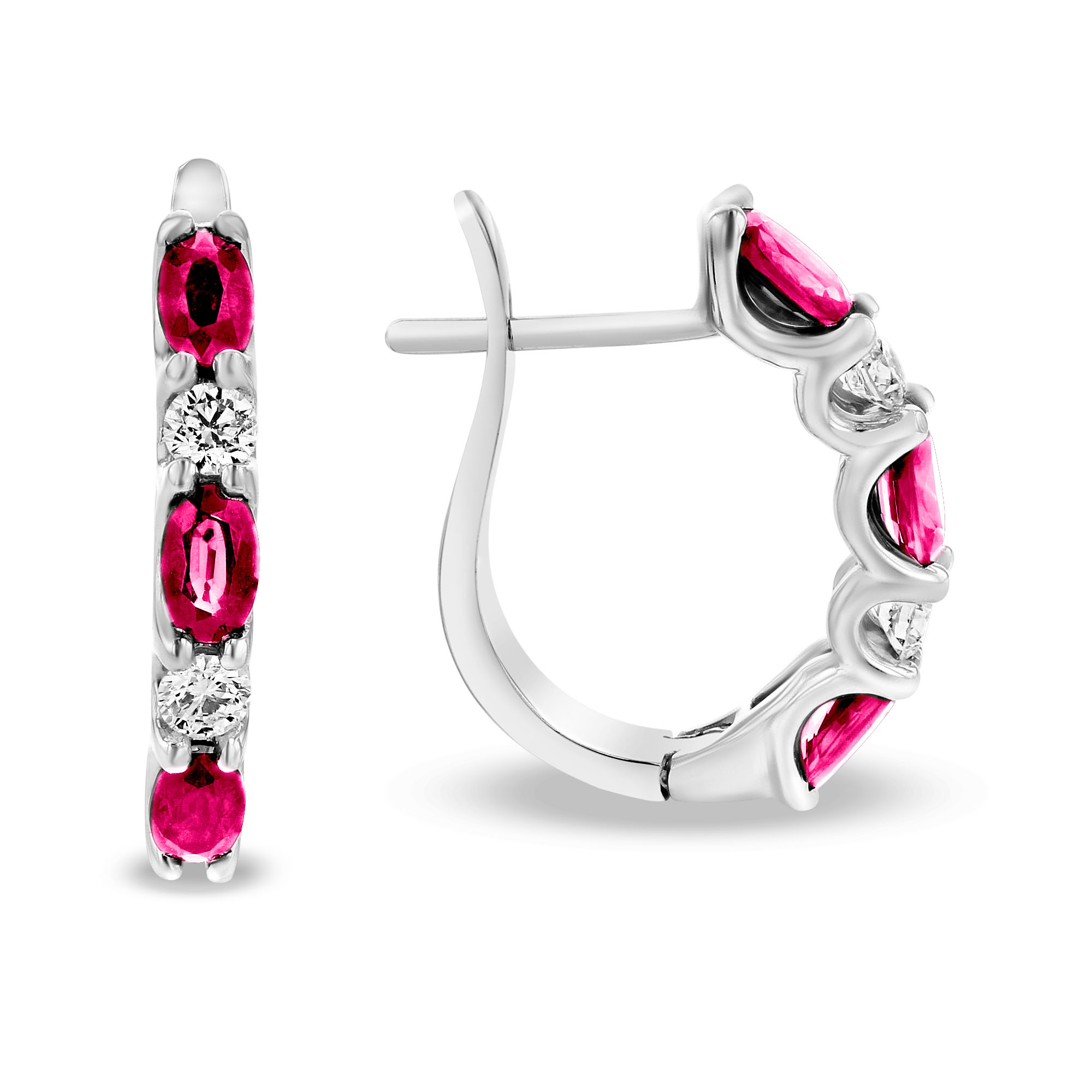 View 2.00ctw Diamond and Ruby Hoop Earrings in 14k White Gold