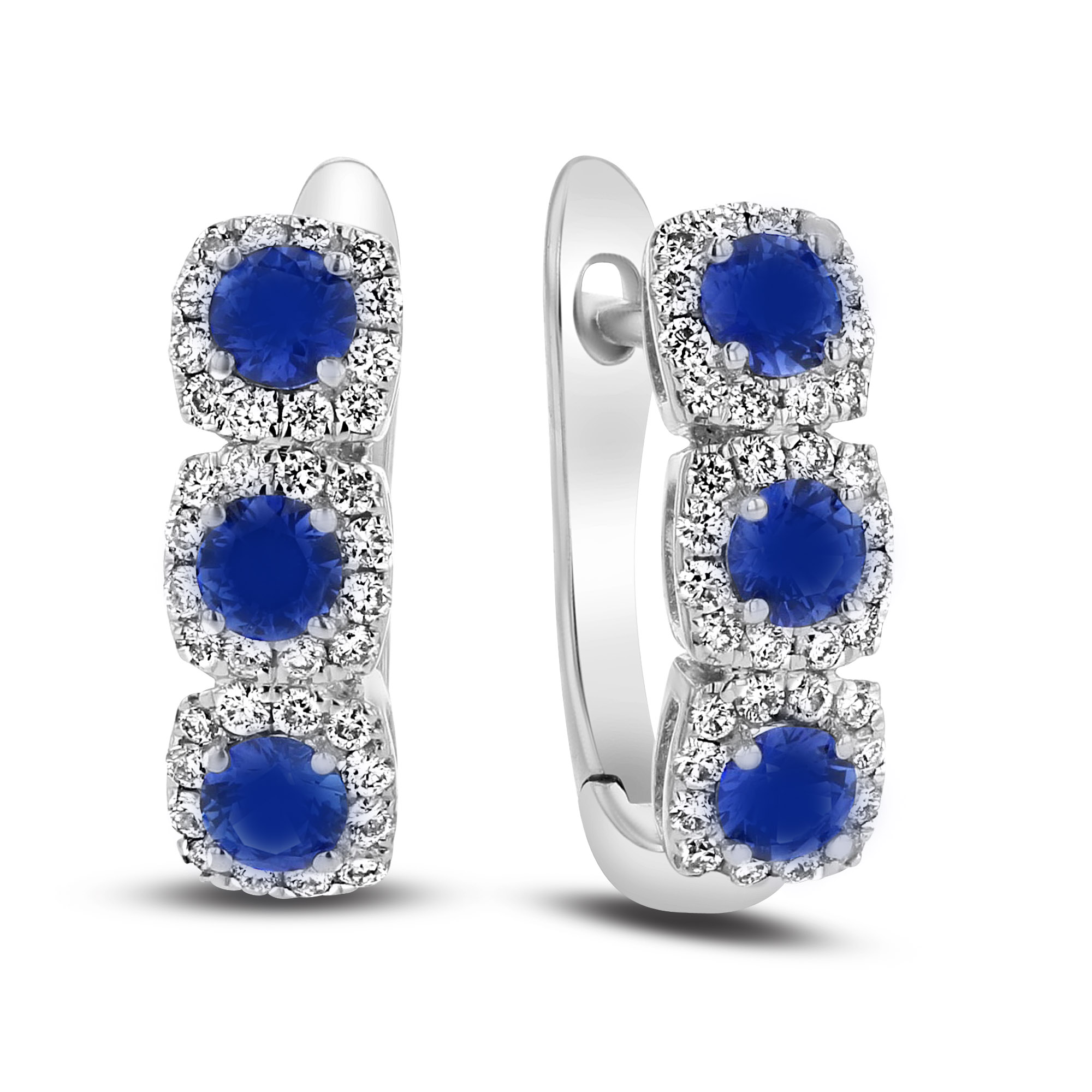 View 0.82ctw Diamond and Sapphire Hoop Earrings in 18k White Gold