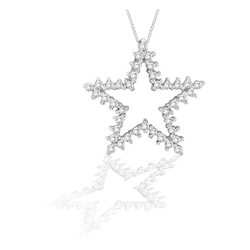 14k Gold Star Pendant with 0.40cts of diamonds. Chain Included