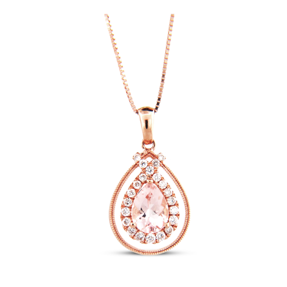 0.76cttw Morganite and Diamond Pendant in 14k Rose Gold