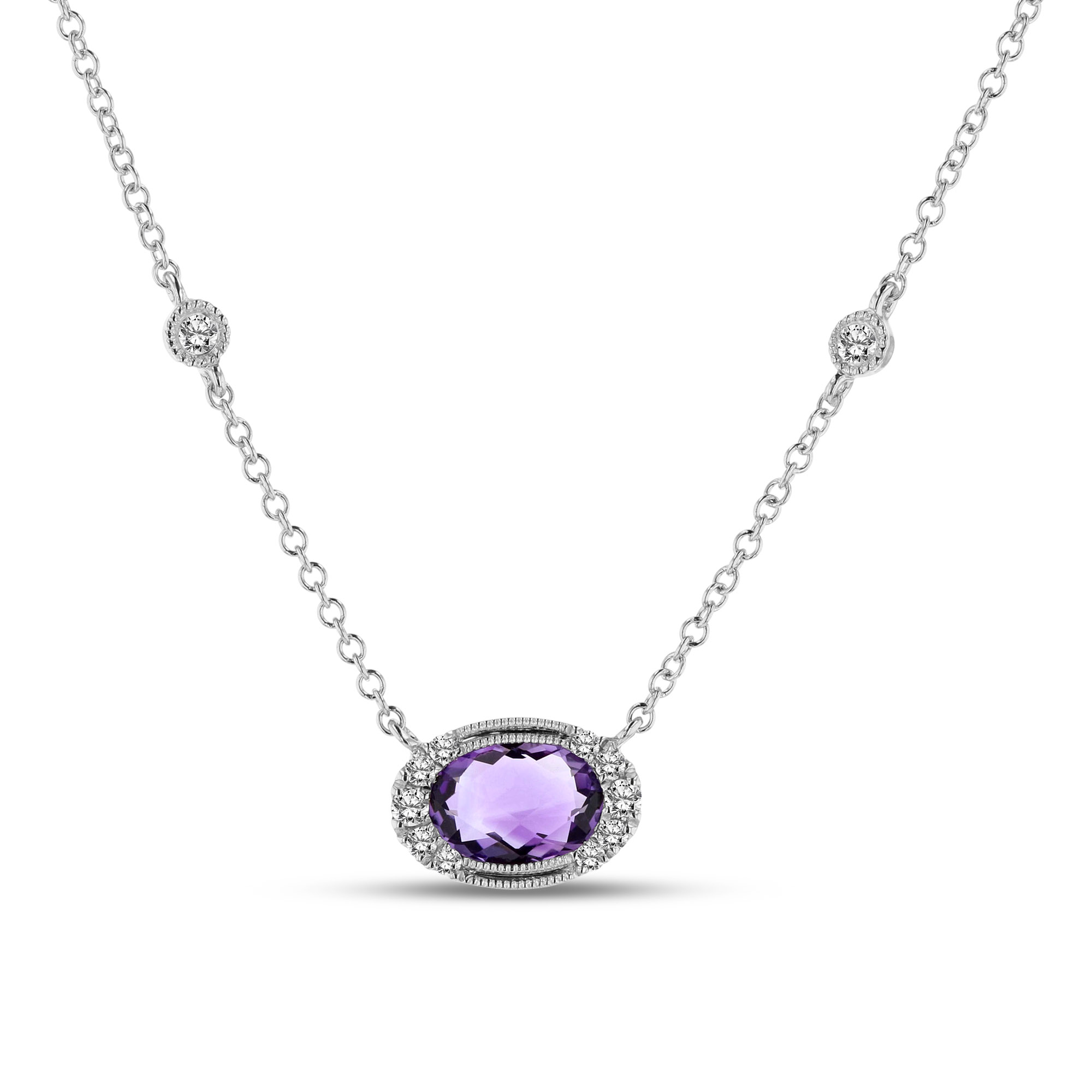 View 0.13ctw Diamond and Amethyst Pendant in 14k White Gold