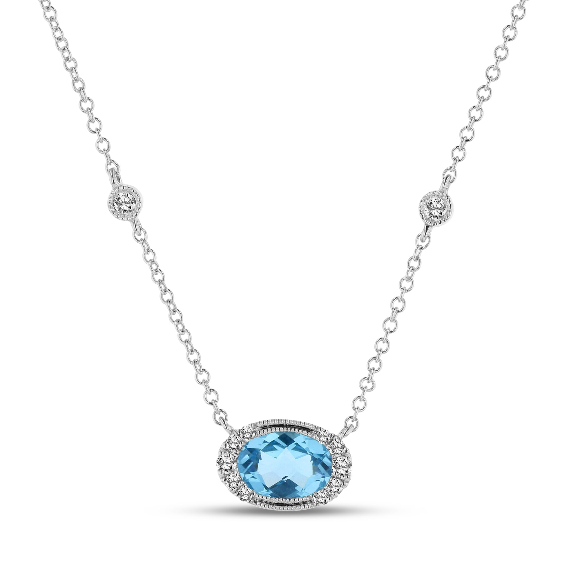 View 0.13ctw Diamond and Blue Topaz Pendant in 14k White Gold