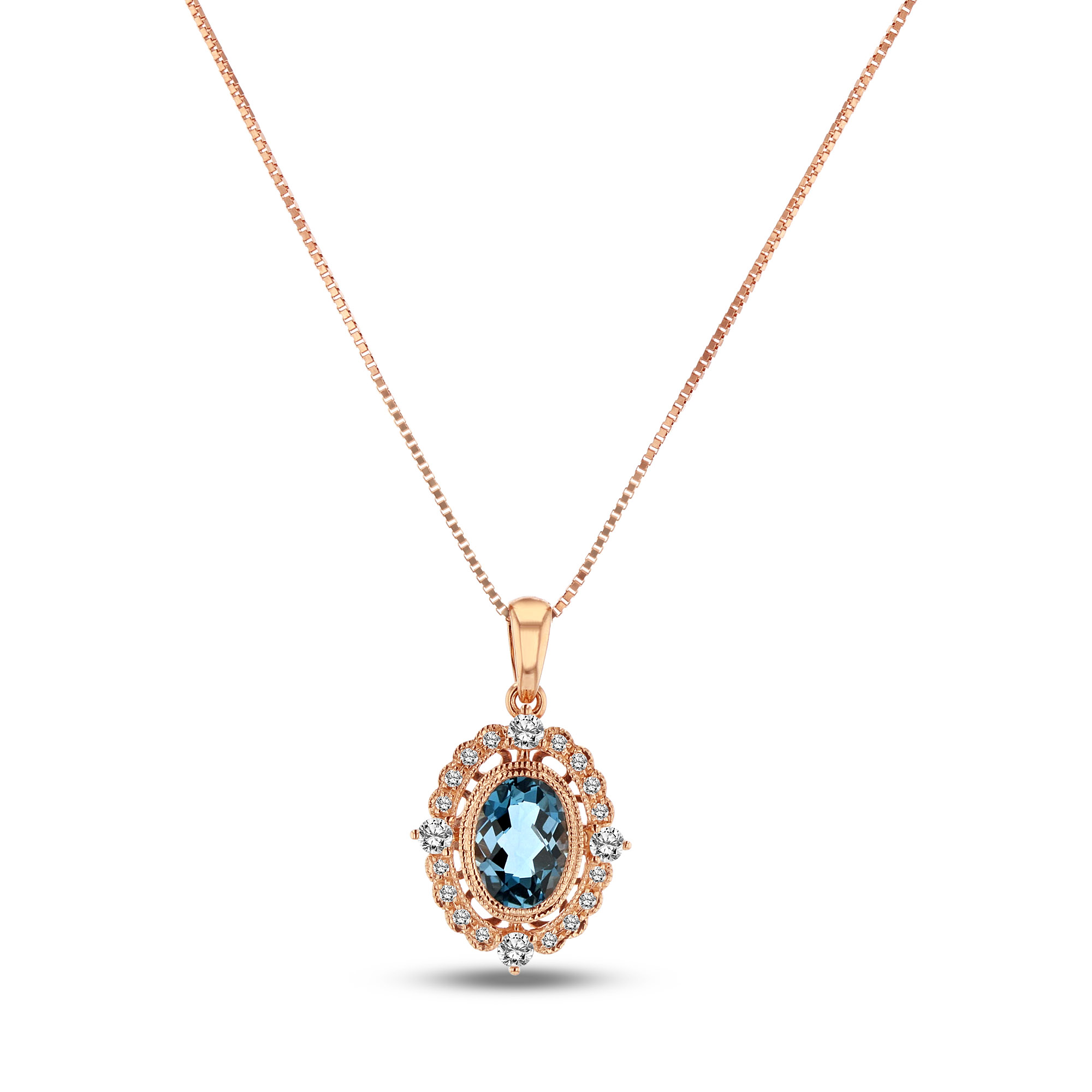 View 0.15ctw Diamond and London Blue Topaz Pendant in 14k Rose Gold