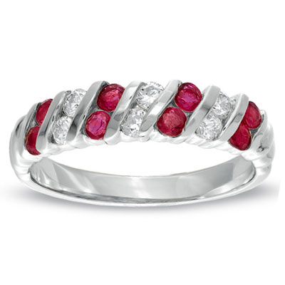 0.80ct tw Natural Heated Ruby and Diamond Band Set in 14k Gold