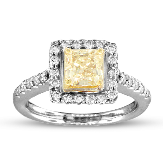 View 1.15ct Natural Fancy Yellow SI1 Radiant Cut Diamond Fashion Engagment Ring 18k Gold