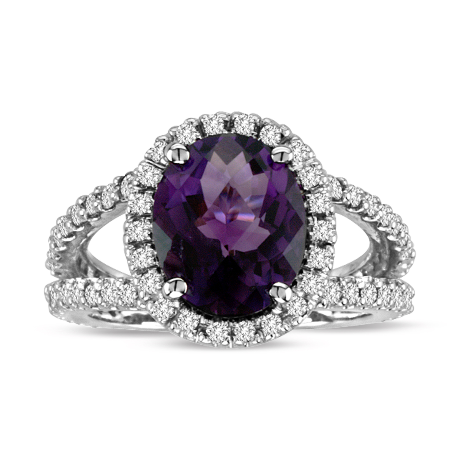 View 4.00ctw Amethyst and Diamond Split Shank Ring in 14k Gold
