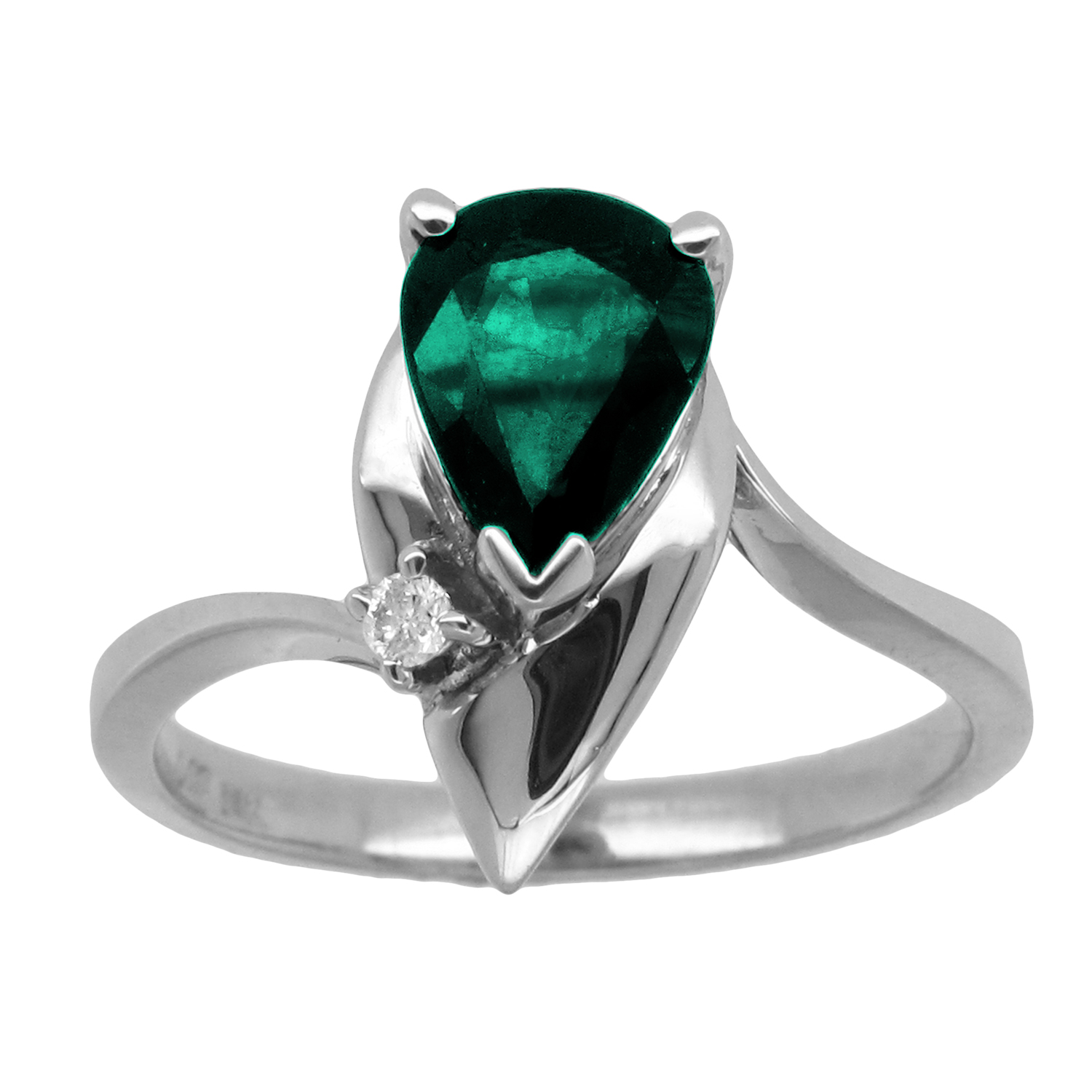 1.06cttw Pear Shaped Emerald and Diamond Fashion Ring set in 14k Gold
