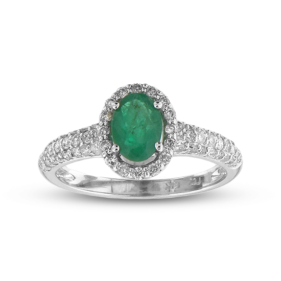 1.32cttw Oval 7x5 Emerald and Diamond Fashion Ring set in 14k Gold
