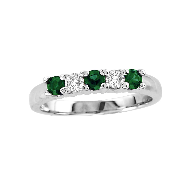 0.20ctw Five Stone Diamond and Emerald Band in 14k Gold